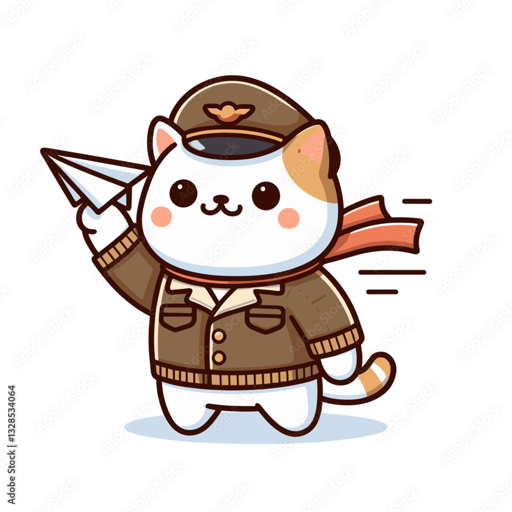 Cat mail carrier with envelope and pilot uniform. Vector illustration perfect for postal delivery service and airmail character concepts. Cat mail carrier with envelope and pilot uniform. Vector illustration perfect for postal delivery service and airmail character concepts.