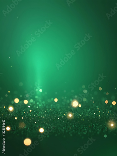 A deep emerald green bokeh background with warm golden sparkles, luxurious aesthetic. bokeh, light, green, texture, design, abstract, pattern, deep