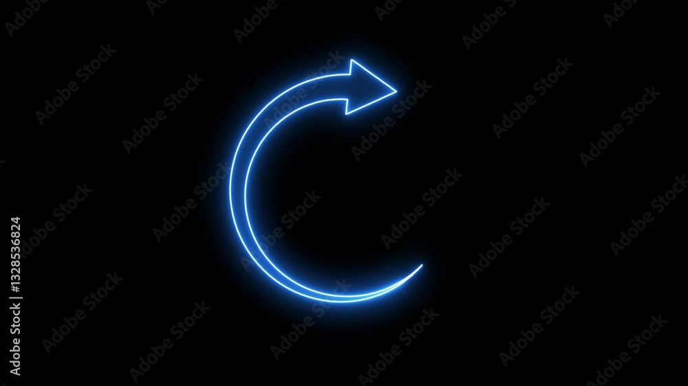 Neon refresh sign icon Circle arrow rotation saber animated on black background.
Neon refresh sign icon Circle arrow rotation saber animated on black background.