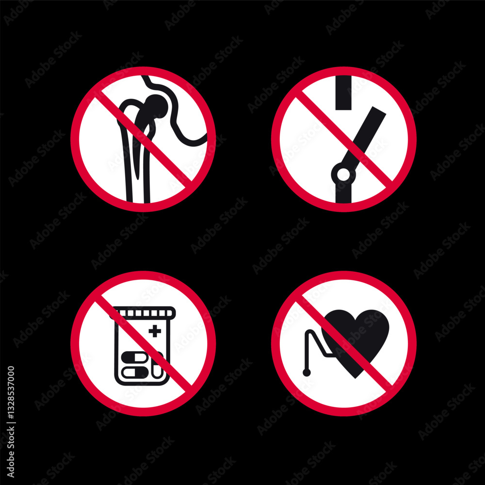 Prohibited signs, forbidden round stickers set, vector icons. Prohibited signs, forbidden round stickers set, vector icons.