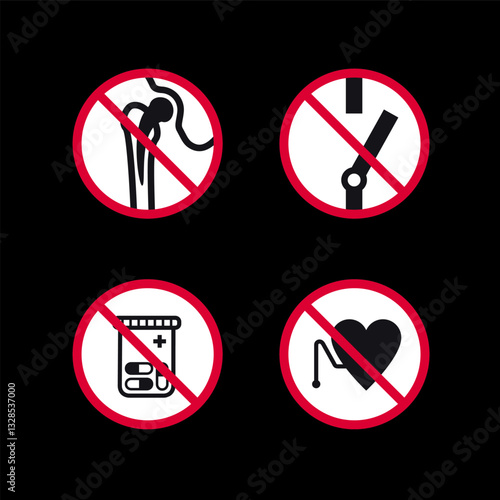 Prohibited signs, forbidden round stickers set, vector icons.