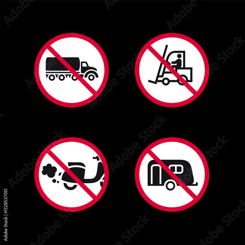 Prohibited signs, forbidden round stickers set, vector icons.