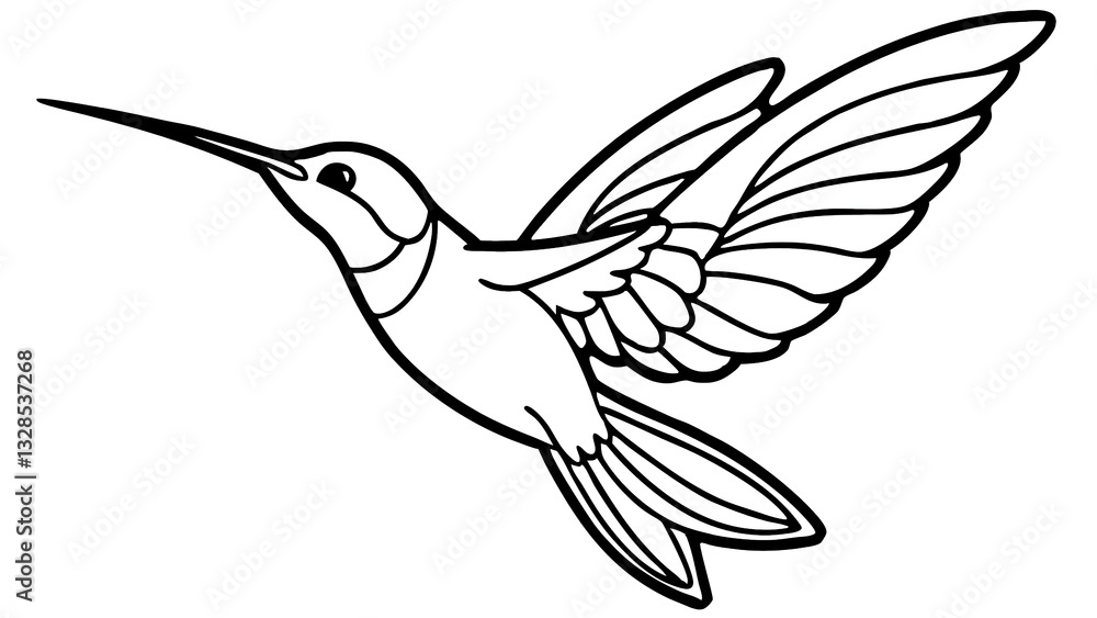 Obraz premium A Graceful Hummingbird In Flight, A Symbol Of Freedom And Resilience, Depicted In A Clean Line Drawing Style With Bold Outlines