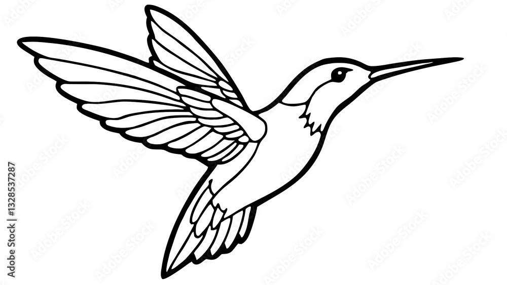 Obraz premium A Graceful Hummingbird In Mid-flight, Its Delicate Wings Outstretched In A Vibrant Display Of Natures Artistry With Simple Line Art