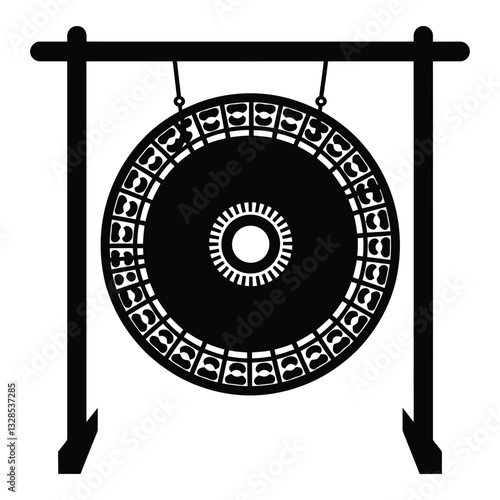 Gong striking Silhouette, Vector, Icon, Logo, White Background.