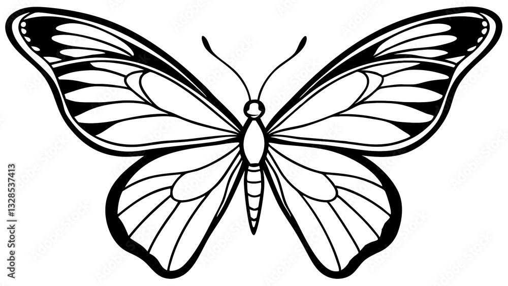 Obraz premium A Graceful Monarch Butterfly In Flight, Its Wings Detailed With Intricate Black Lines Against A Stark White Background, A Symbol Of Transformation And Beauty