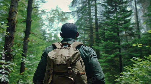 Wallpaper Mural Mann mit Rucksack wandert durch den dichten Wald Torontodigital.ca