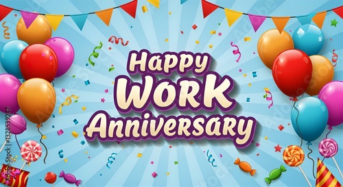 Happy Work Anniversary Image: Colorful Balloons, Confetti, and Festive Design for Employee Recognition and Workplace Celebrations