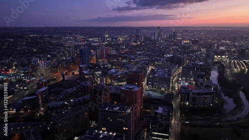 Wallpaper Mural Aerial View of Leeds at Dawn with Cityscape and Warm Sunrise Torontodigital.ca