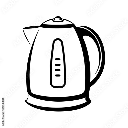 Black and white electric kettle illustration with measurement markings