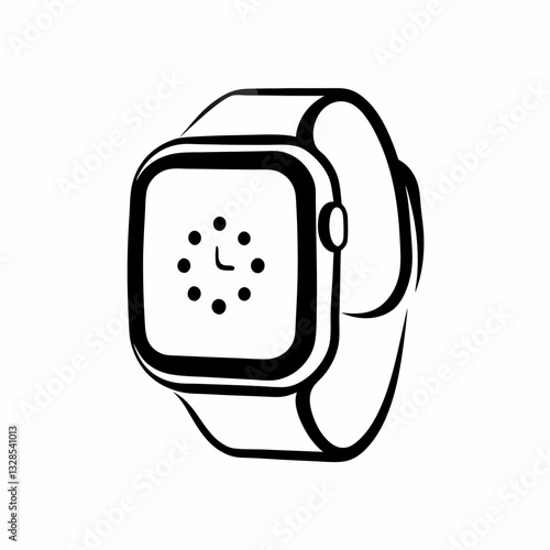 Minimalist black and white smartwatch illustration on white background
