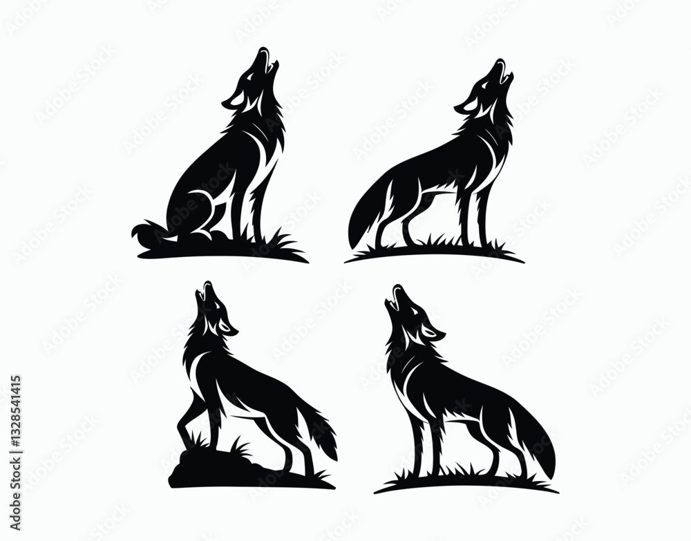Fototapeta premium Wild Coyote Howling Silhouette Vector Template