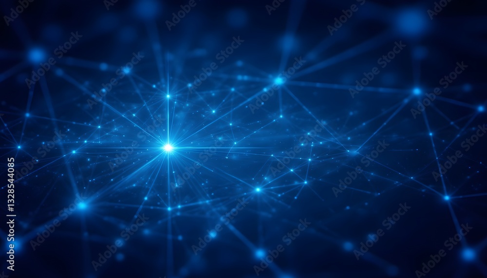 Fototapeta premium The abstract blue geometrical background features a complex connection structure that resembles a futuristic technology HUD element