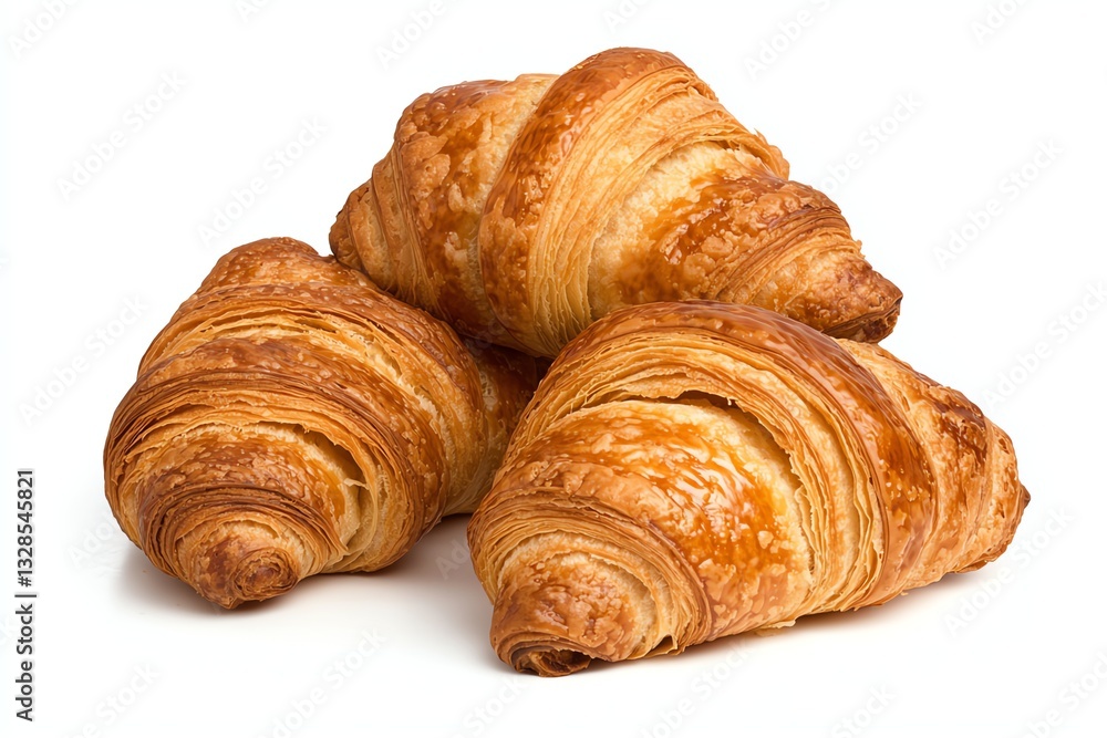 Pile of Freshly Baked Croissants on White Background for Breakfast Pile of Freshly Baked Croissants on White Background for Breakfast