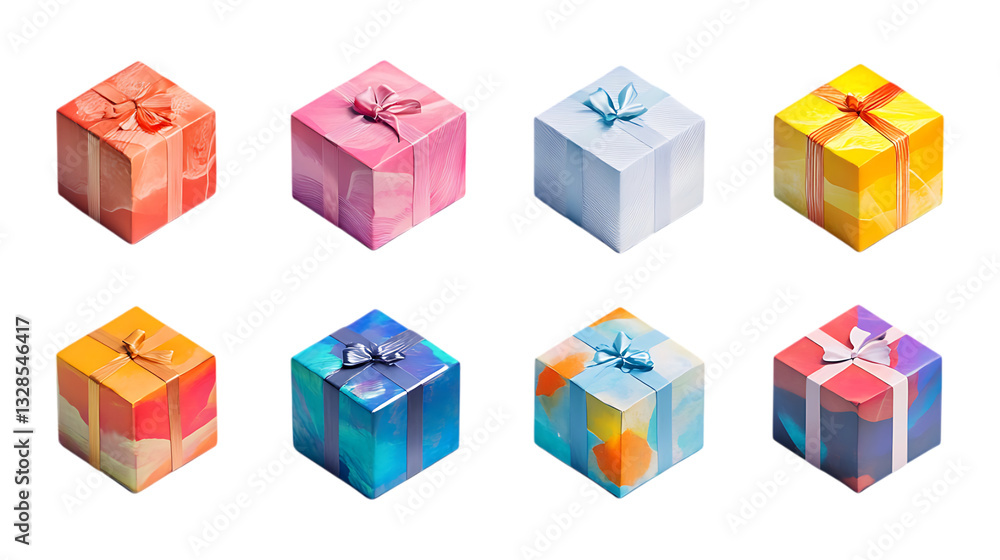 Fototapeta premium Pack Gift Bag Set in Different Poses Against Transparent Background for Celebration Themes, Retail Packaging, or Holiday Branding
