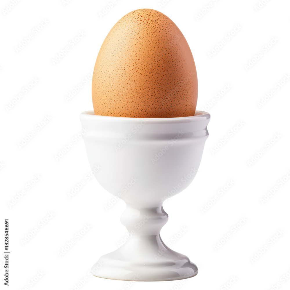 Elegant Presentation of a Soft Boiled Egg in a White Egg Cup for Simple Dining Aesthetics, isolated on transparent background. Elegant Presentation of a Soft Boiled Egg in a White Egg Cup for Simple Dining Aesthetics, isolated on transparent background.