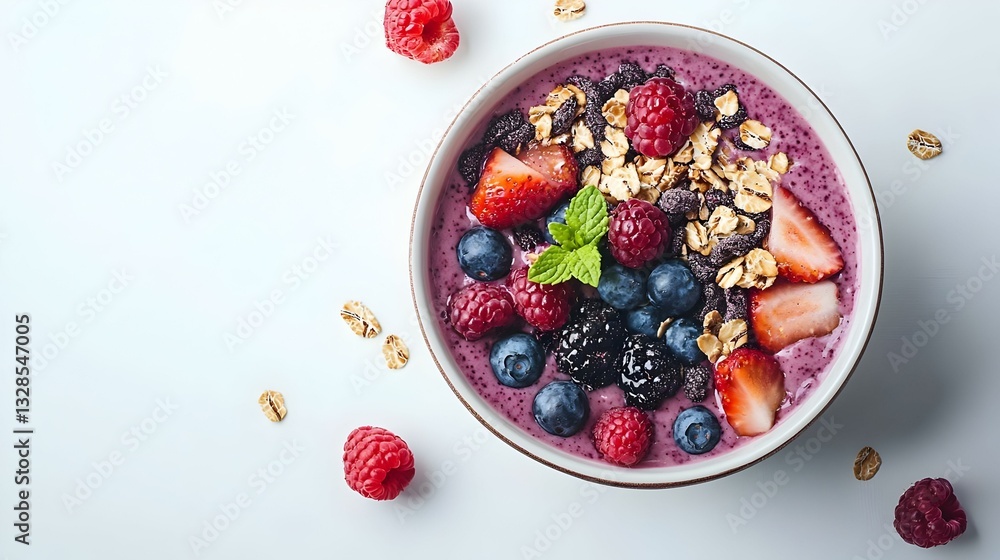 Healthy breakfast with delicious acai smoothie Healthy breakfast with delicious acai smoothie