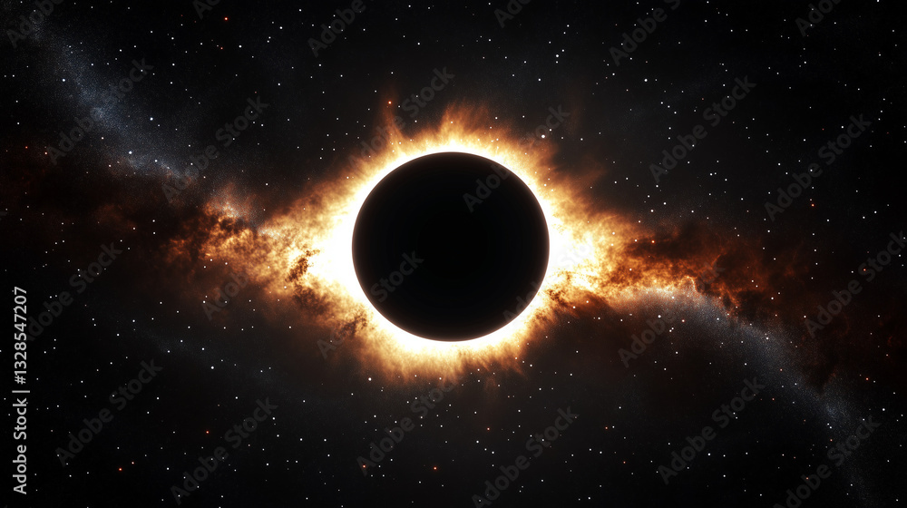Naklejka premium Massive Black Hole with Fiery Accretion Disk in Deep Space