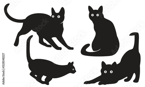 Set Black Cat Logo. Black silhouette of cat. Vector illustration.