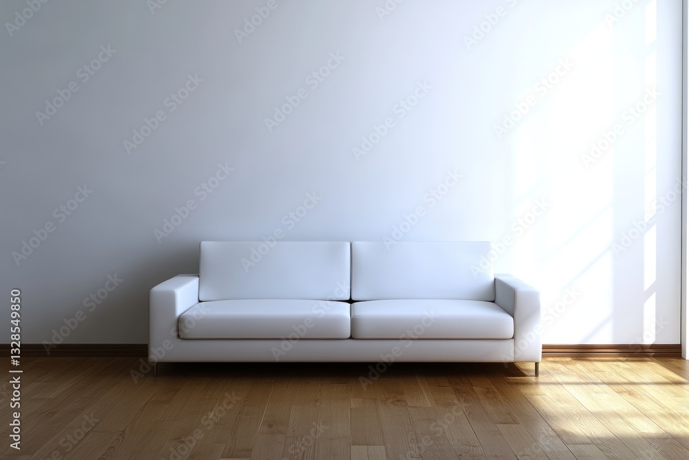 Minimalist white sofa in a bright room. Minimalist white sofa in a bright room.