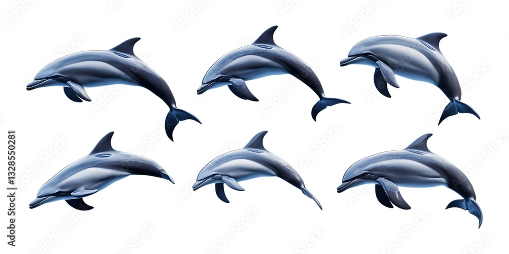 Pack Dolphin Set Against Transparent Background for Marine Life Illustration, Ocean Conservation, or Wildlife Promotion