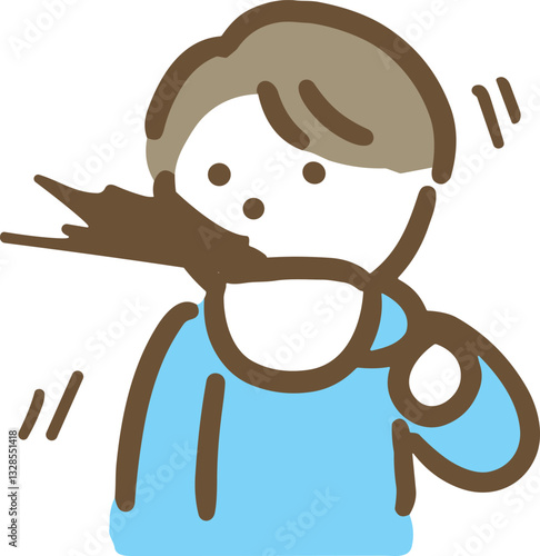 コーヒーを吹き出す私服の若い男性(上半身)