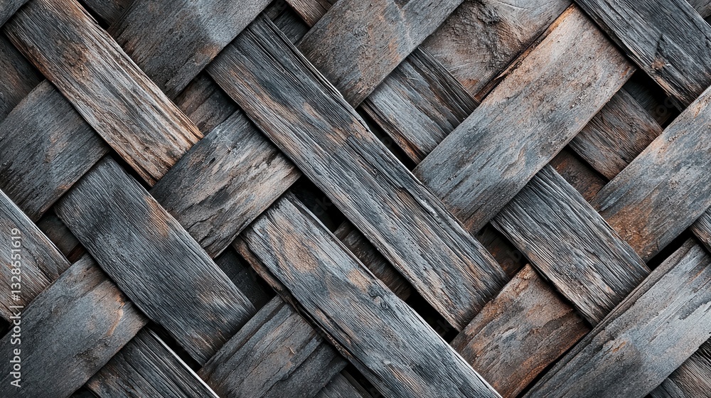 Textured Woven Wooden Planks with Rustic Gray Finish and Detail Textured Woven Wooden Planks with Rustic Gray Finish and Detail