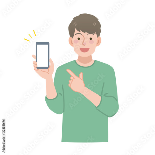 スマホを指差す男性