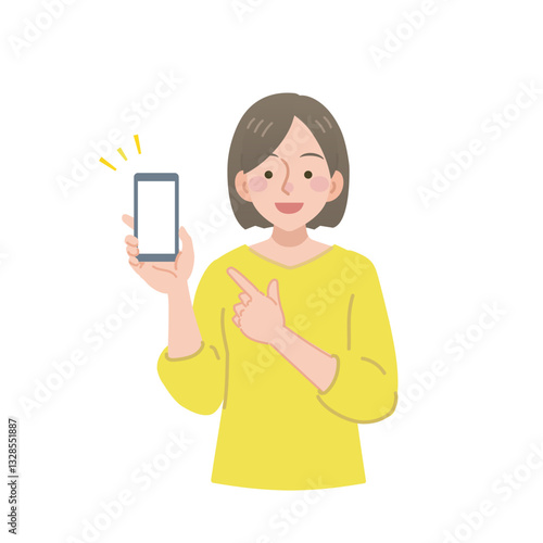 スマホを指差す女性