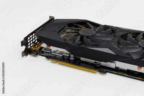 Obraz na płótnie Old used graphic card processing unit GPU computer PCI express isolated w salonie