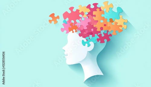 Silhouette of a head with colorful puzzle pieces symbolizing creative and critical thinking.