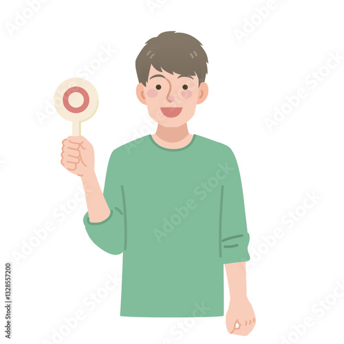 丸のサインを出す男性