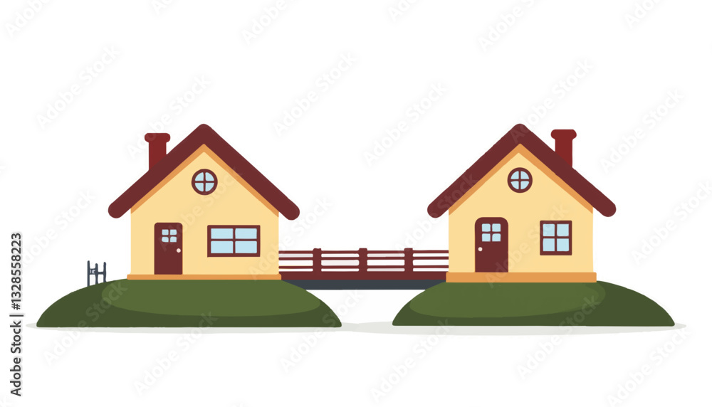 Illustration of two houses connected by a bridge Illustration of two houses connected by a bridge