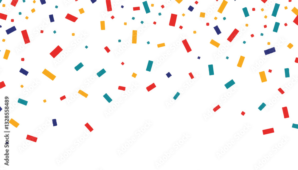 Colorful confetti falling against a white background