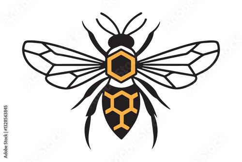 A unique and creative vector bee logo with a futuristic and abstract style, great for organic product packaging, beekeeping companies, and sustainable agriculture branding.