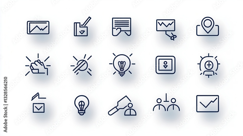 A set of simple minimalist icons representing different aspects of business teamwork A set of simple minimalist icons representing different aspects of business teamwork