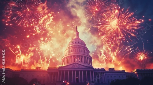 United States Capitol Building illuminated by brilliant fireworks display