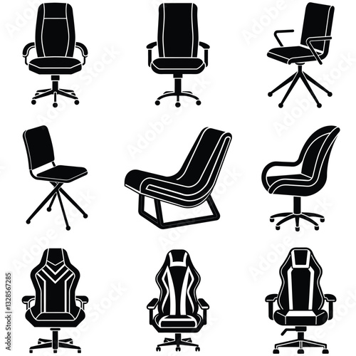 Set of Office chair icon isolated and Modern chair on white background. Vector illustration