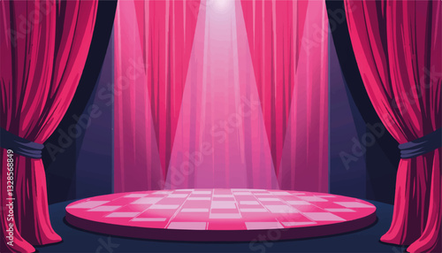 Empty stage with pink curtains and spotlight