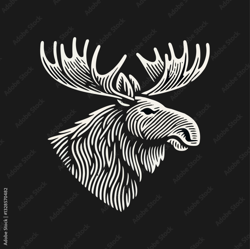 Fototapeta premium Moose Stone Engrave logo icon design illustration