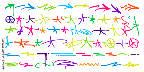 Colorful Dirty Doodle Urban Street Art Graffiti Tags And Symbols Vector Elements Set Collection