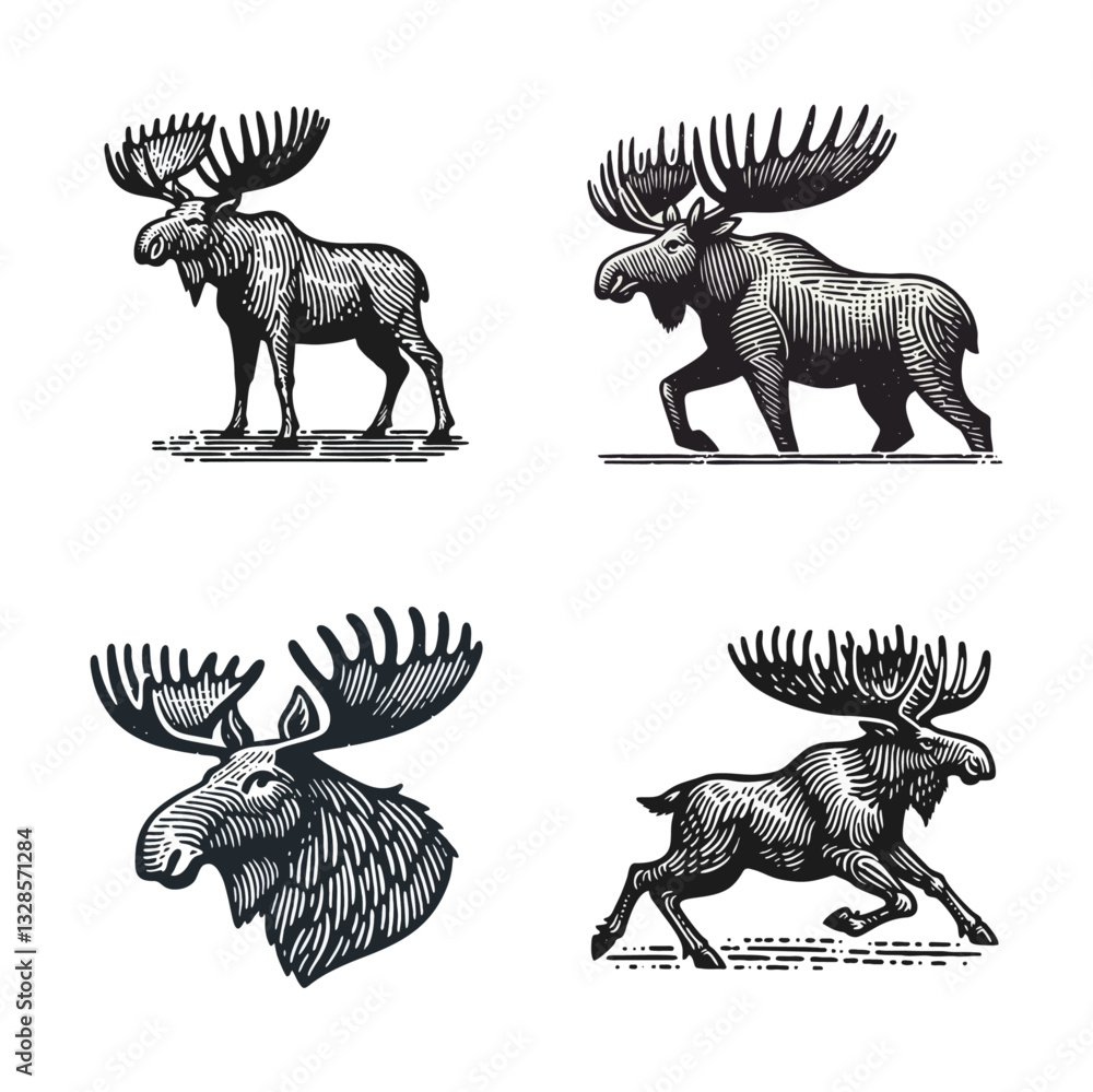 Naklejka premium Moose Stone Engrave logo icon design illustration