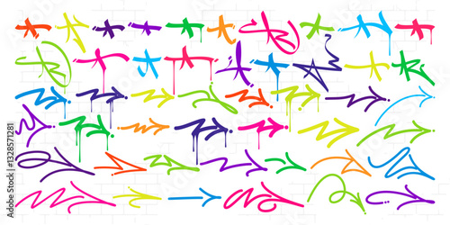 Cool Trendy Dirty Doodle Urban Street Art Graffiti Tags And Symbols Vector Elements Set Collection