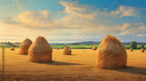 Obraz na płótnie Haystacks in the field.generative.ai w salonie