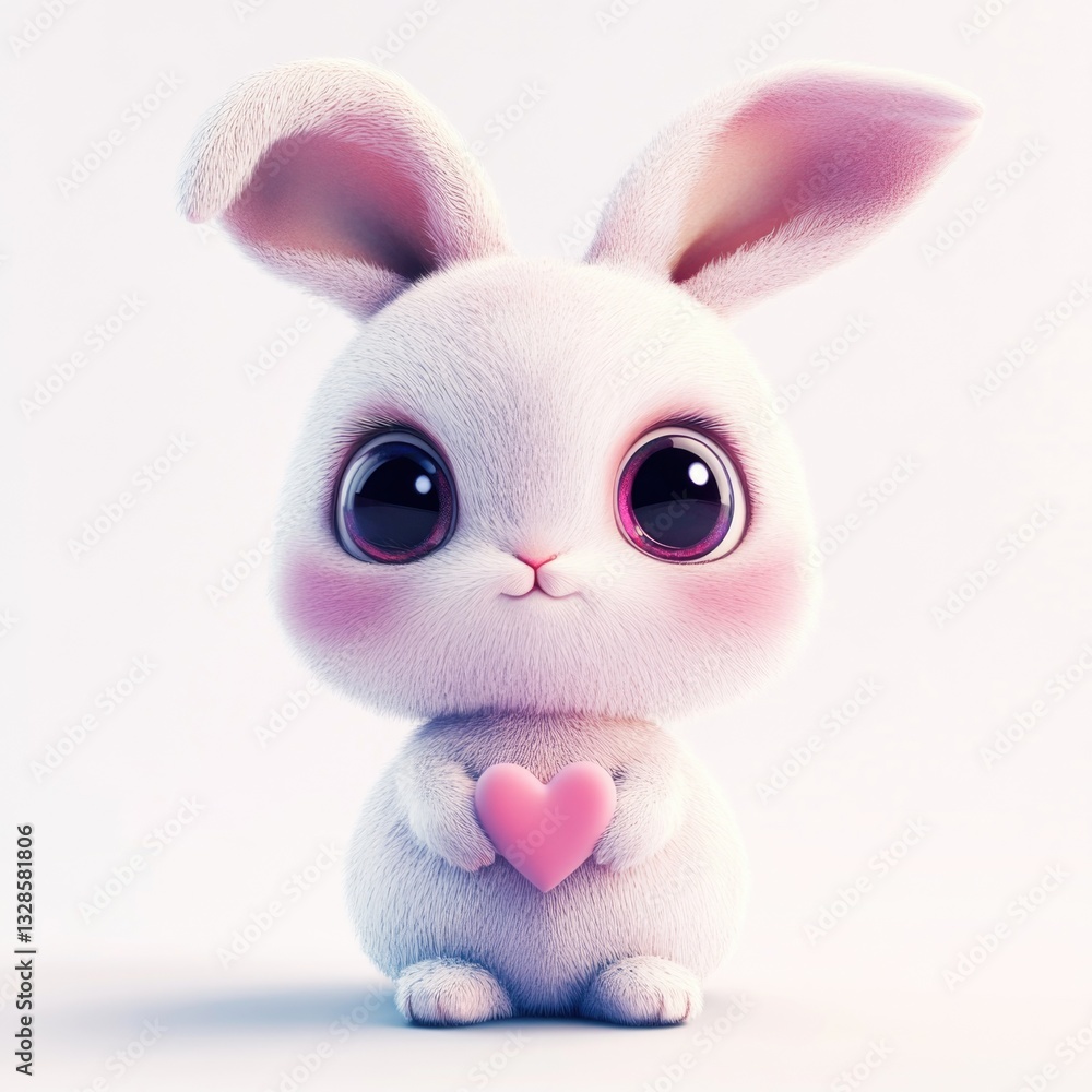 Fototapeta premium Adorable cartoon rabbit holding a heart shape with soft fluffy fur