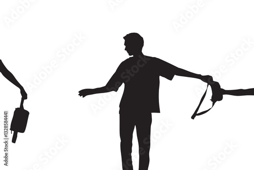 Silhouette of a man passing a relay baton to a teammate, relay race baton passing illustration, isolated on a white background.