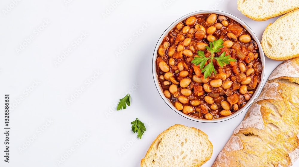 Fototapeta premium Delicious bowl of sudanese ful medames with fava beans and fresh bread perfect for a rich and satisfying meal