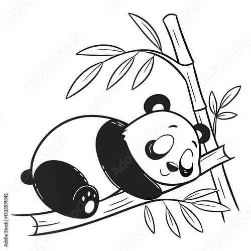 Ejemplo lindo del icono del vector de la historieta del bambú del abrazo de la panda. Concepto de icono de alimentos para animales Premium aislado