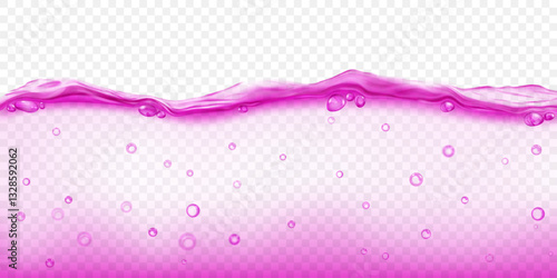 Translucent purple water wave with air bubbles floating inside, isolated on transparent background. Transparency only in vector file