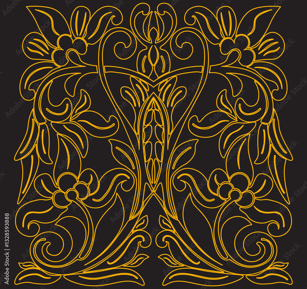 Line art of floral pattern. traditional pattern that can be repeated Line art of floral pattern. traditional pattern that can be repeated